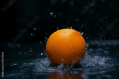Frische Orange mit Wassertropfen vor dunklem Hintergrund 