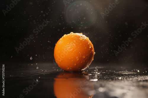 Frische Orange mit Wassertropfen vor dunklem Hintergrund 