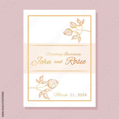 Wallpaper Mural Wedding invitation, luxury wedding invitation card background with golden flowers. Botanical card with roses, peonies, leaves, spring ornament. Vector illustration of a greeting card. Torontodigital.ca