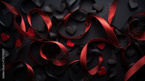 Walentynki 14 lutego - romantyczne ciemneminimalistyczne tło na życzenia. Mockup, szablon z prezentem, sercem i dekoracjami dla zakochanych. Symbol wyznana uczuć miłości. Kwiaty dla zakochanej kobiety