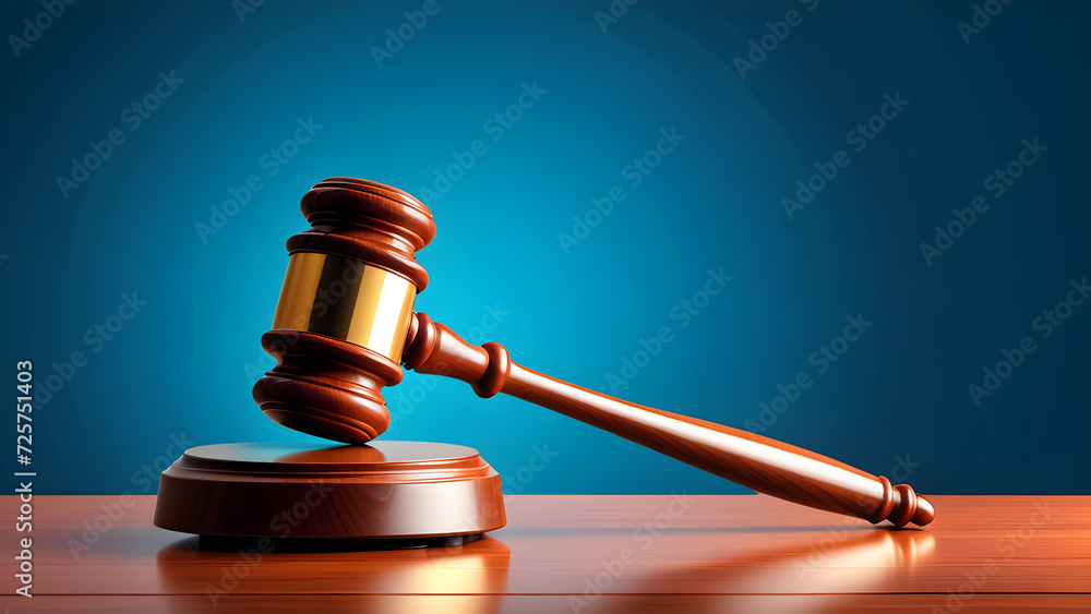 gavel with modern flat-style background vector illustration. blue background