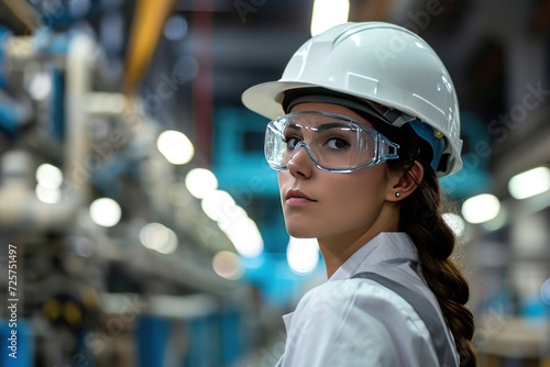 Chief Control Engineer in a Modern Industrial Factory or an engineer supervising construction at the job site Wear work clothes and a hard hat.
