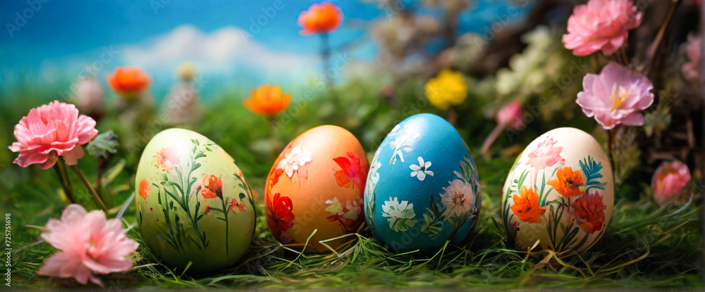 easter decoration, colorful easter eggs illustration background