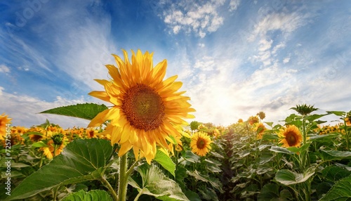 sunflower flower sunshine on blue sky background