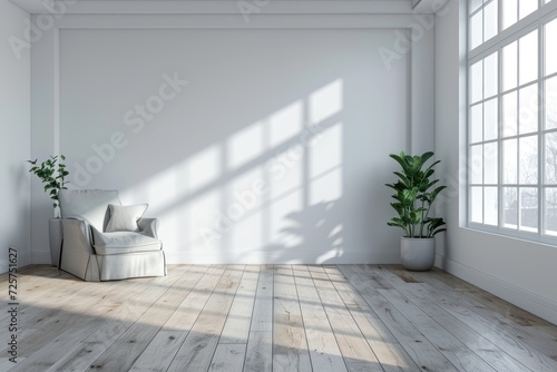 Empty living room with white wall in the background. Modern living room interior