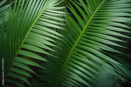Close-up on green palm tree leaves, houseplants © D