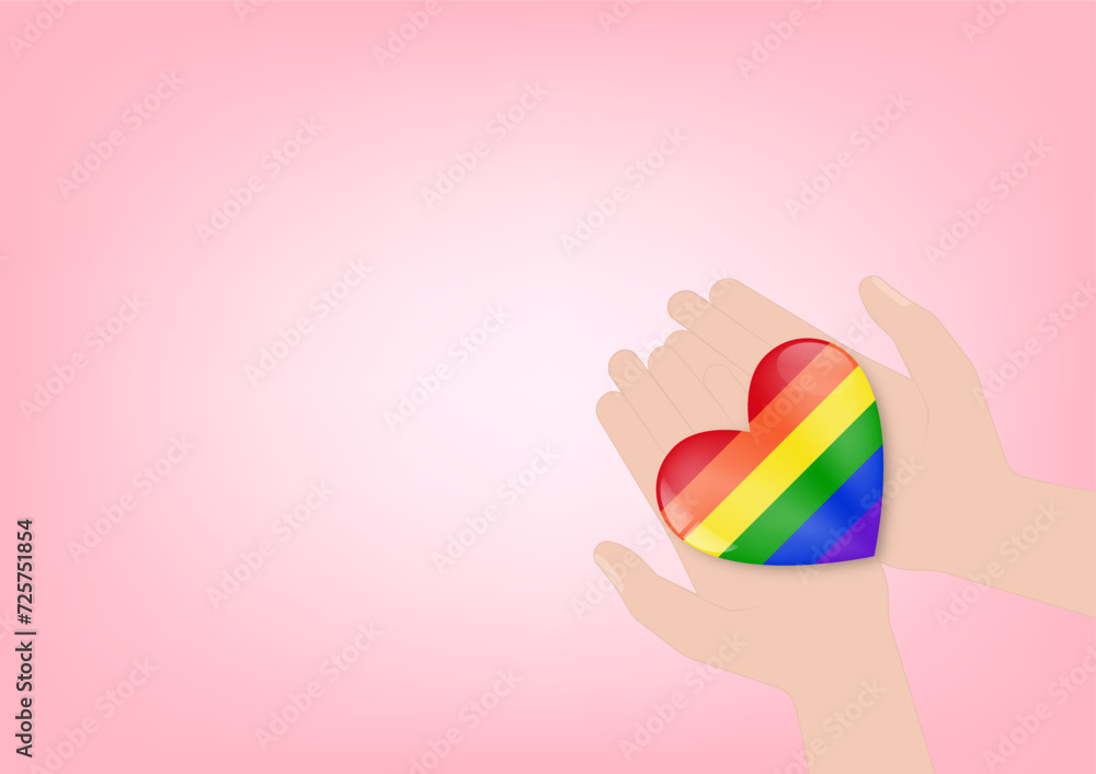 LGBT Pride Month. LGBTQ Pride Heart or Rainbow Heart. Gay, Lesbian, Bisexual and Transgender Community. Vector Illustration. 