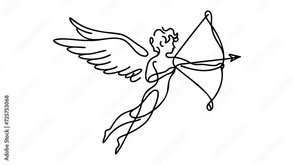 Continuous one line drawing of little angel Cupid. Vector illustration. Continuous one line drawing of little angel Cupid. Vector illustration.