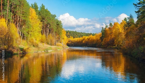 oil painting landscape river in autumn forest