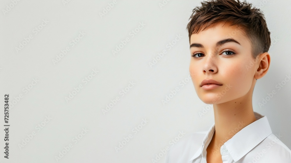 Portrait of a Young Woman with Trendy Hairstyle. Generative ai Portrait of a Young Woman with Trendy Hairstyle. Generative ai