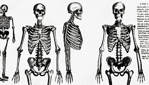 human skeleton anatomy front and back view old antique illustration from brockhaus konversations lexikon 1908 photo