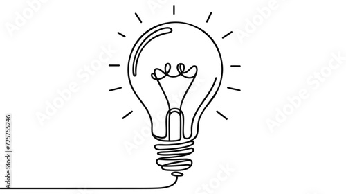 Continuous line idea icon. One light bulb silhouette. Electric lightbulb icon on white background.