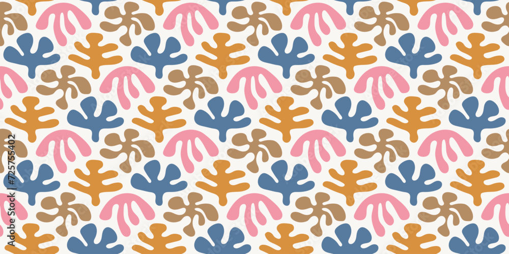 Abstract plant leaves seamless Pattern. Botanical colorful freehand doodle design. Organic flowers cartoon background, simple nature shapes in vintage pastel colors Abstract plant leaves seamless Pattern. Botanical colorful freehand doodle design. Organic flowers cartoon background, simple nature shapes in vintage pastel colors