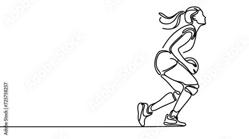 a woman basketball athlete in position to shoot the ball - continuous one line drawing