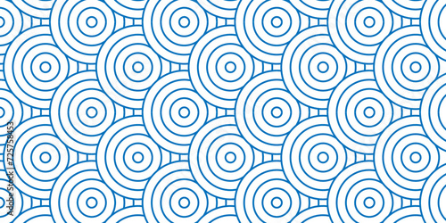 Modern diamond geometric waves spiral pattern and abstract circle wave lines. blue seamless tile stripe geomatics overlapping create retro square line backdrop pattern background. Overlapping Pattern.