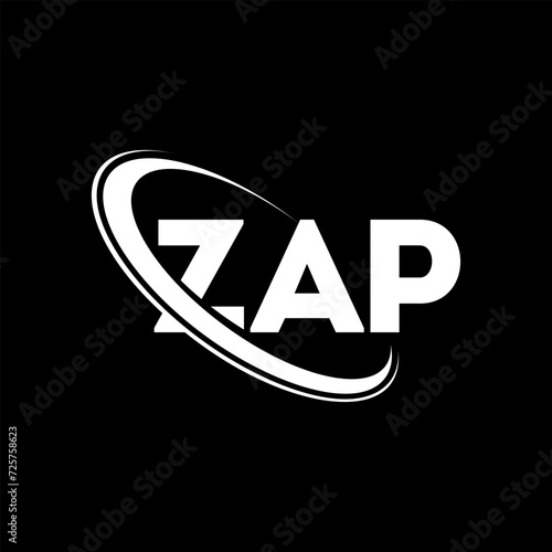 ZAP logo. ZAP letter. ZAP letter logo design. Intitials ZAP logo linked with circle and uppercase monogram logo. ZAP typography for technology, business and real estate brand.