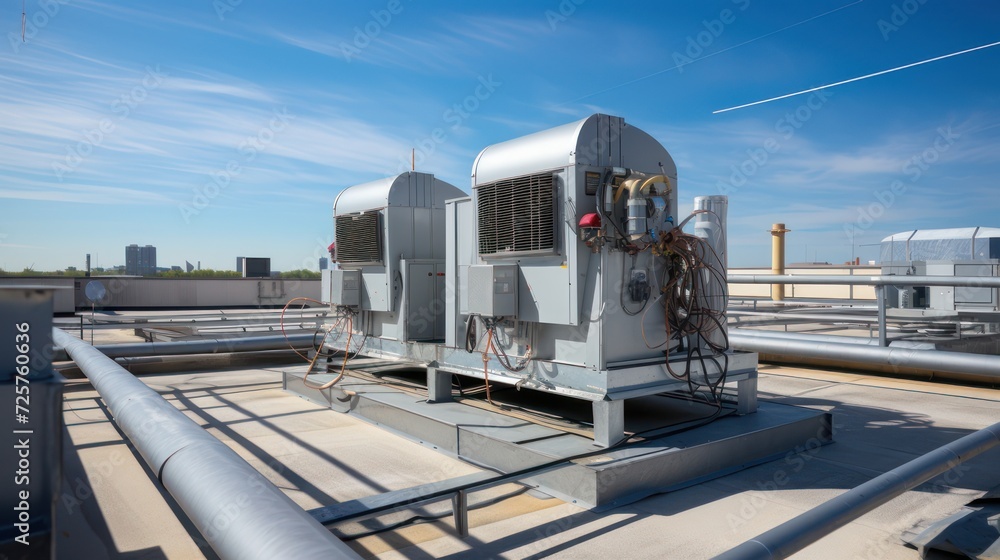 HVAC machine air conditioning and heating system on the roof of the building HVAC machine air conditioning and heating system on the roof of the building