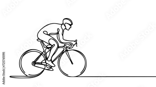 Single continuous line drawing of young agile man cyclist train to pedal cycling fast.