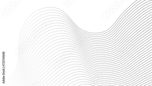 Abstract halftone flowing wavy gradient dots shape isolated on transparent background.Flowing dot particles wave pattern halftone black gradient smooth curve shape isolated on transparent background.	 photo