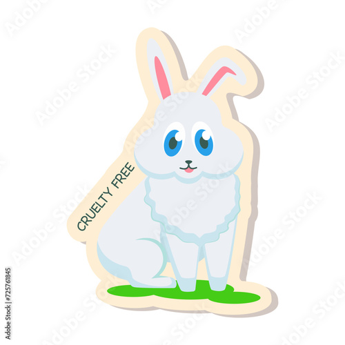 Cruelty free - vector sticker with bunny symbol, not animals tested, conservation of flora and fauna.