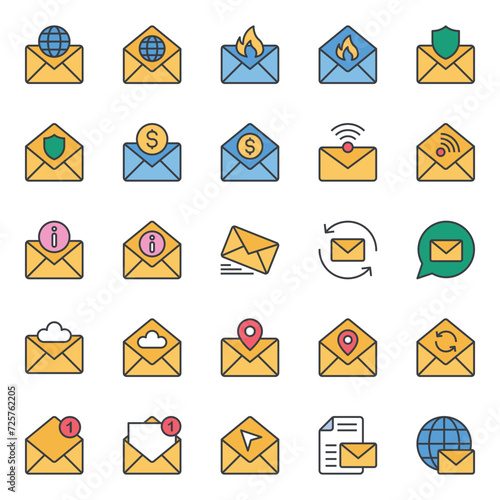 Filled color outline icons set for Email communication.