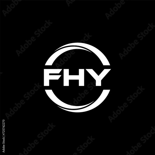 FHY letter logo design with black background in illustrator, cube logo, vector logo, modern alphabet font overlap style. calligraphy designs for logo, Poster, Invitation, etc. photo