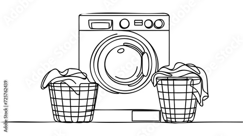 Washing machine with laundry basket in continuous line drawing style.