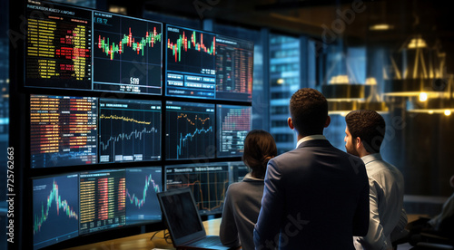 Business Team Analyzing Financial Data on Stock Market Screens