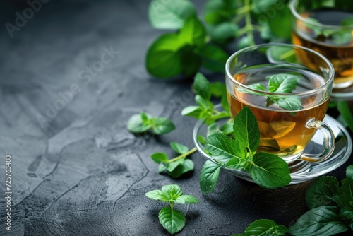 Tea made with fresh, organic green herb leaves. Generative Ai.