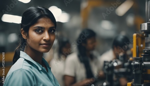 Young and confident indian female worker or labor at factory