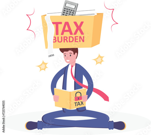 Businessman reading a tax book try to solution, illustration vector cartoon

