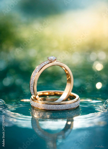 gemstones gold wedding rings. Selective focus.