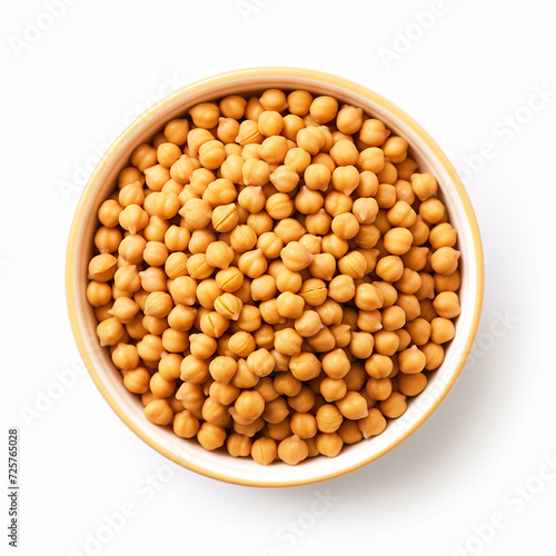 Bowl of chickpeas top view on isolated white background - ai generative
