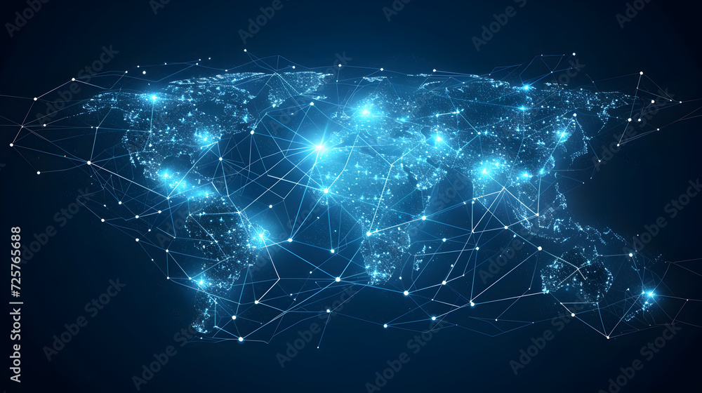 abstract world map pulsates with interconnected lines, symbolizing the global network of information exchange and telecommunication. abstract world map pulsates with interconnected lines, symbolizing the global network of information exchange and telecommunication.