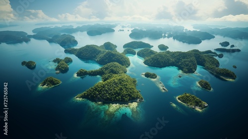 Aerial perspectives showcasing an awe-inspiring archipelago, with clusters of islands surrounded by pristine waters