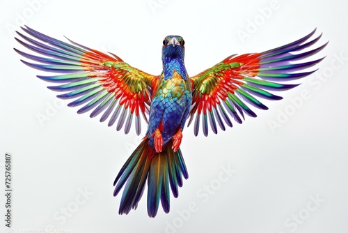 Colorful parrot bird flying in the sky on white background © Lucid