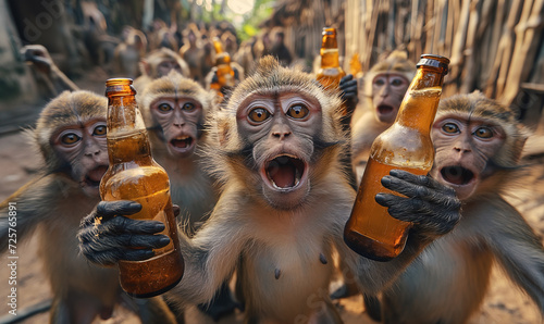 Group of drunken monkeys photo