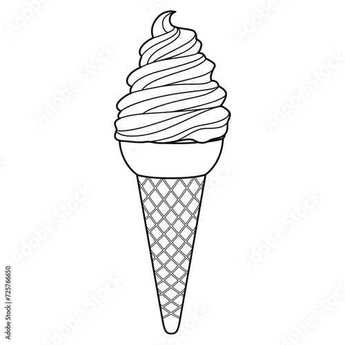 Ice Cream Cone Vector Cartoon Illustration BW (ID: 725766650)