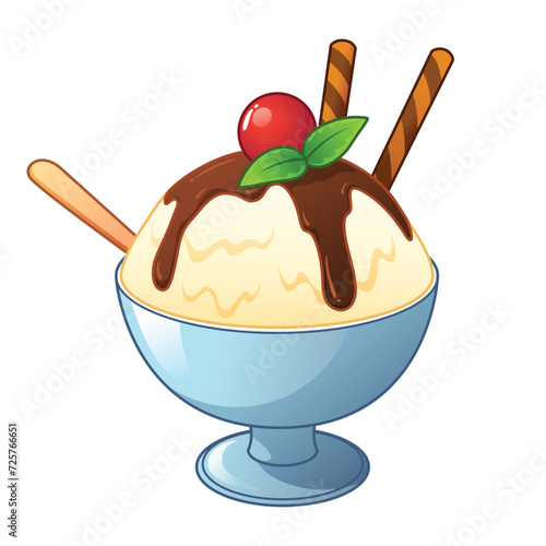 Ice Cream Bowl Vector Cartoon Illustration