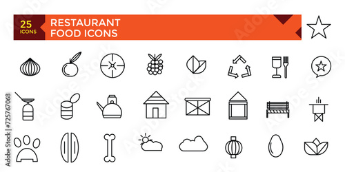 Restaurant outline apps icon set, vector, icons collection