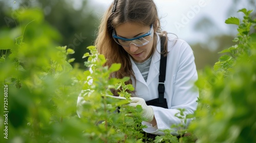 A young, female scientist conducting study. Generative Ai.