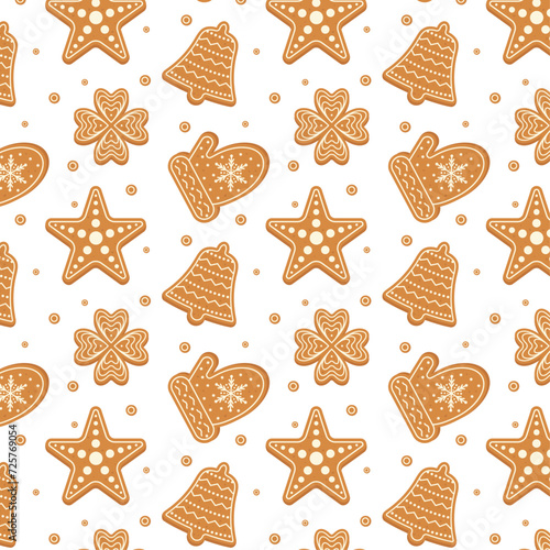 Gingerbread cookies with icing on a white background Christmas background. Vector illustration