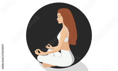 Silhouette of a woman meditating in the lotus position. Redhead. Yoga character in Faceless style. Vector illustration.
