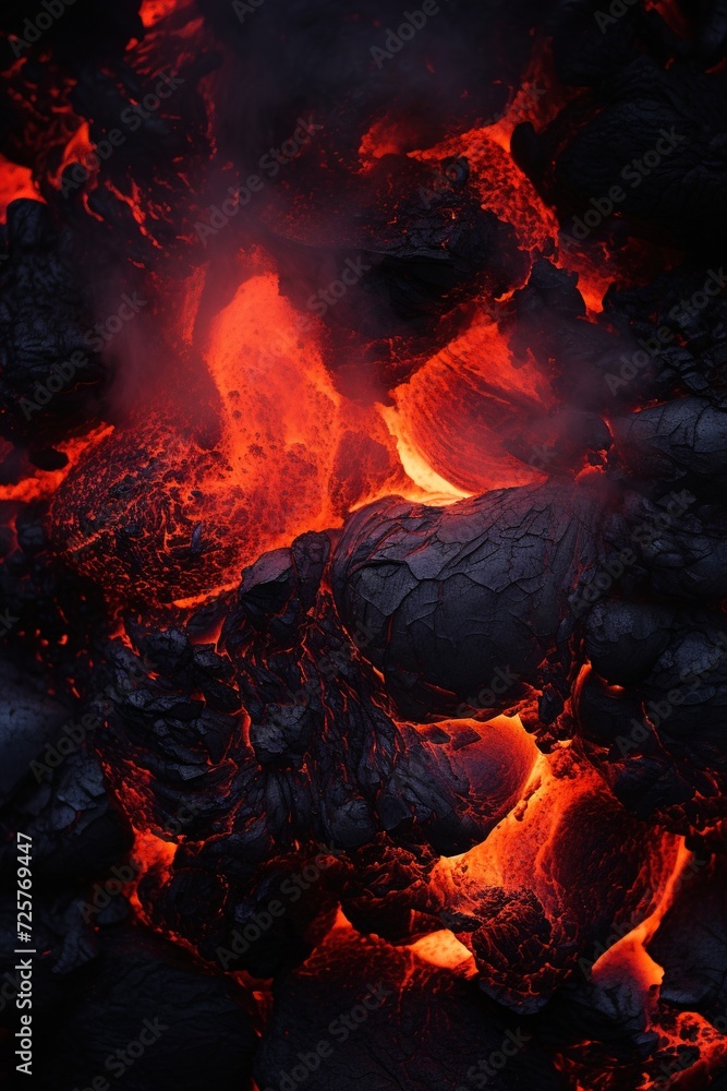 Glowing lava flows with intense heat and texture, perfect for nature documentaries, geological studies, or as a powerful metaphor in design. Vertical picture. Glowing lava flows with intense heat and texture, perfect for nature documentaries, geological studies, or as a powerful metaphor in design. Vertical picture.
