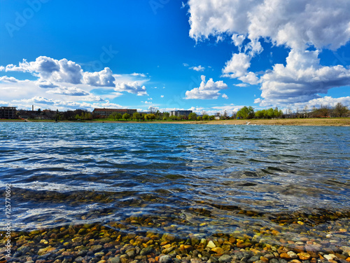 Photo taken over the coast of artificial lake in Kladovo, Serbia, Europe photo