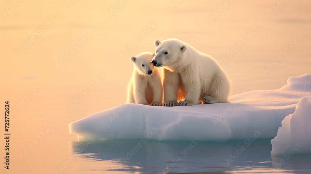 Capture heartwarming scenes of polar bear cubs at play amidst sunlit icebergs, emphasizing the fragile beauty of Arctic wildlife in their icy habitat Capture heartwarming scenes of polar bear cubs at play amidst sunlit icebergs, emphasizing the fragile beauty of Arctic wildlife in their icy habitat