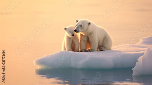  Capture heartwarming scenes of polar bear cubs at play amidst sunlit icebergs, emphasizing the fragile beauty of Arctic wildlife in their icy habitat