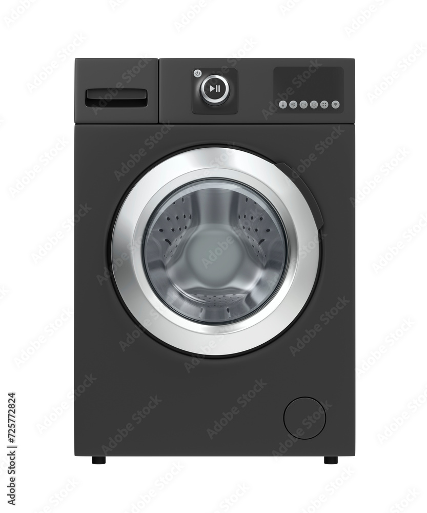 Front view of black front load washing machine