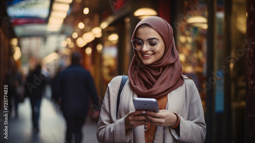 Cheerful Arab Female Student With Smartphone