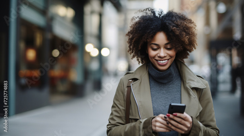 African american woman smiling confident using smartphone at street © Dennis